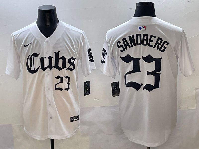 Men 2025 Chicago Cubs #23 Sandberg White Five generations Joint Name Nike MLB Jersey style 10